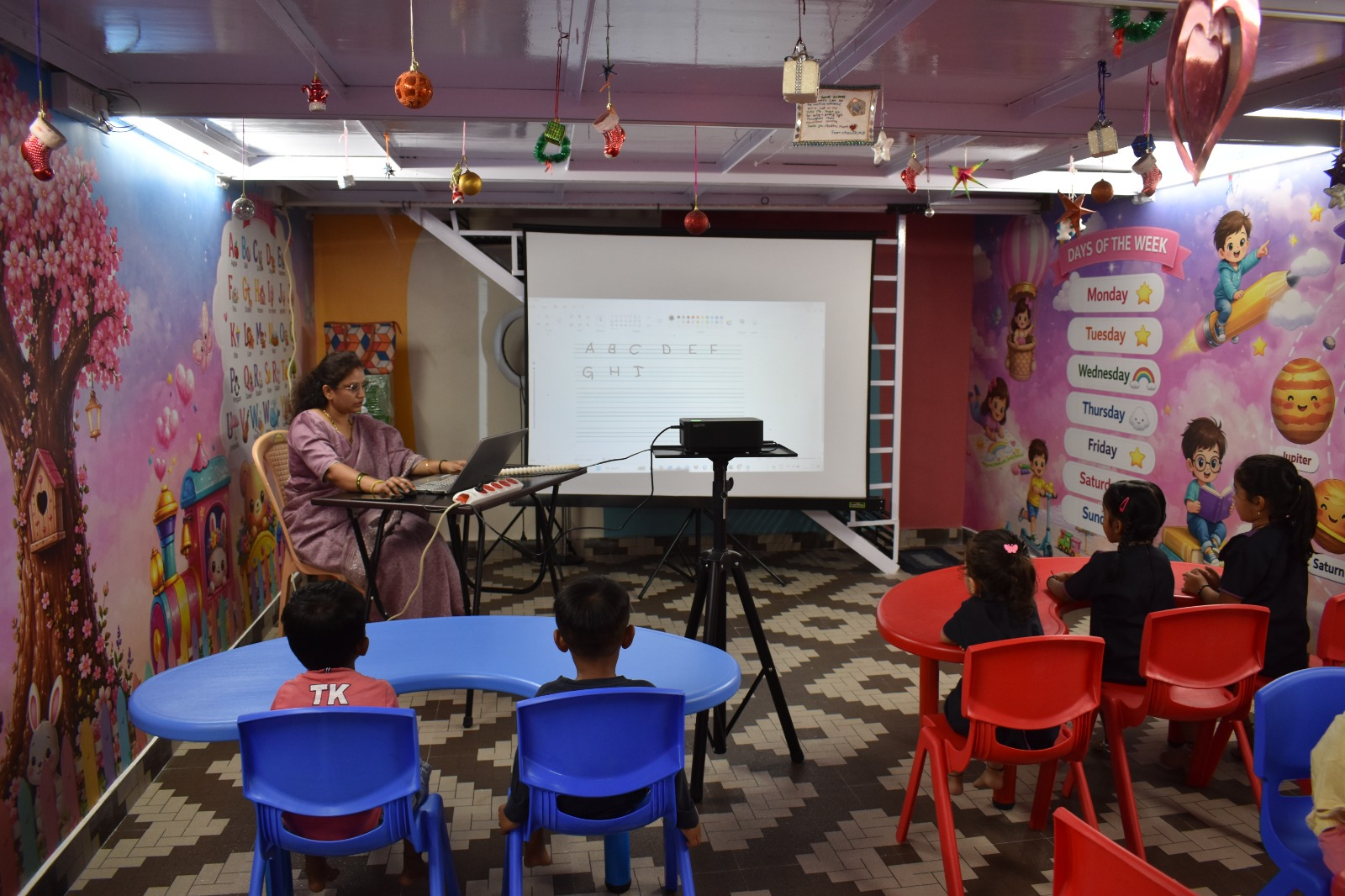 Smart-class session with our projector wall