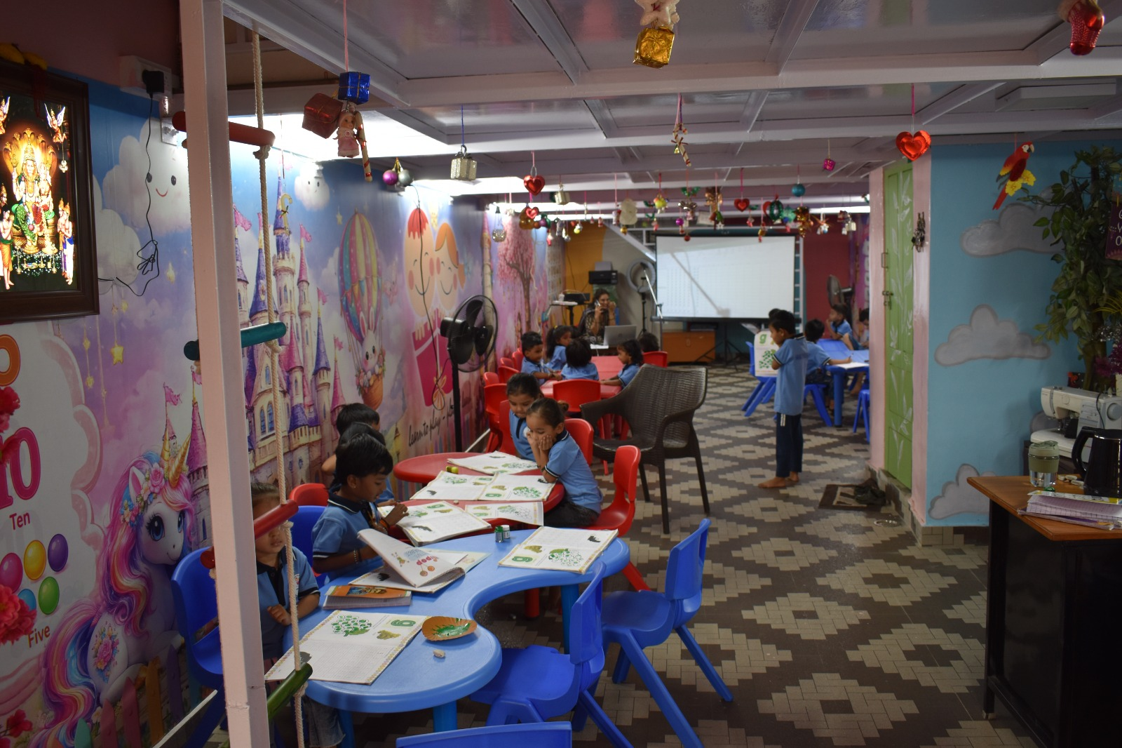 Wide view of the play home classroom